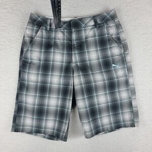 Puma Shorts Mens 30 Gray Blue Plaid 11" Inseam Casual Chino Performance Dry Cell